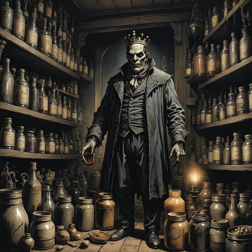 Grotesque Condiment King in Gothic Horror Illustration