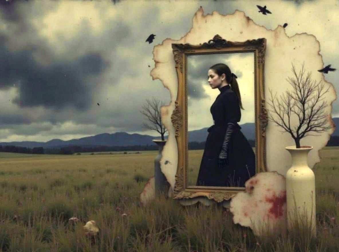 Gothic Portrait Reflected in Gilded Mirror