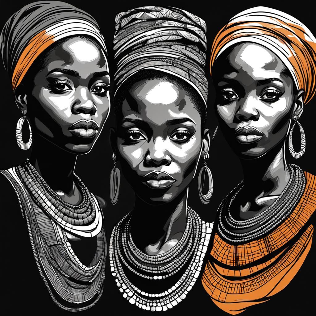 Four African Women Portrait in Crayon Style