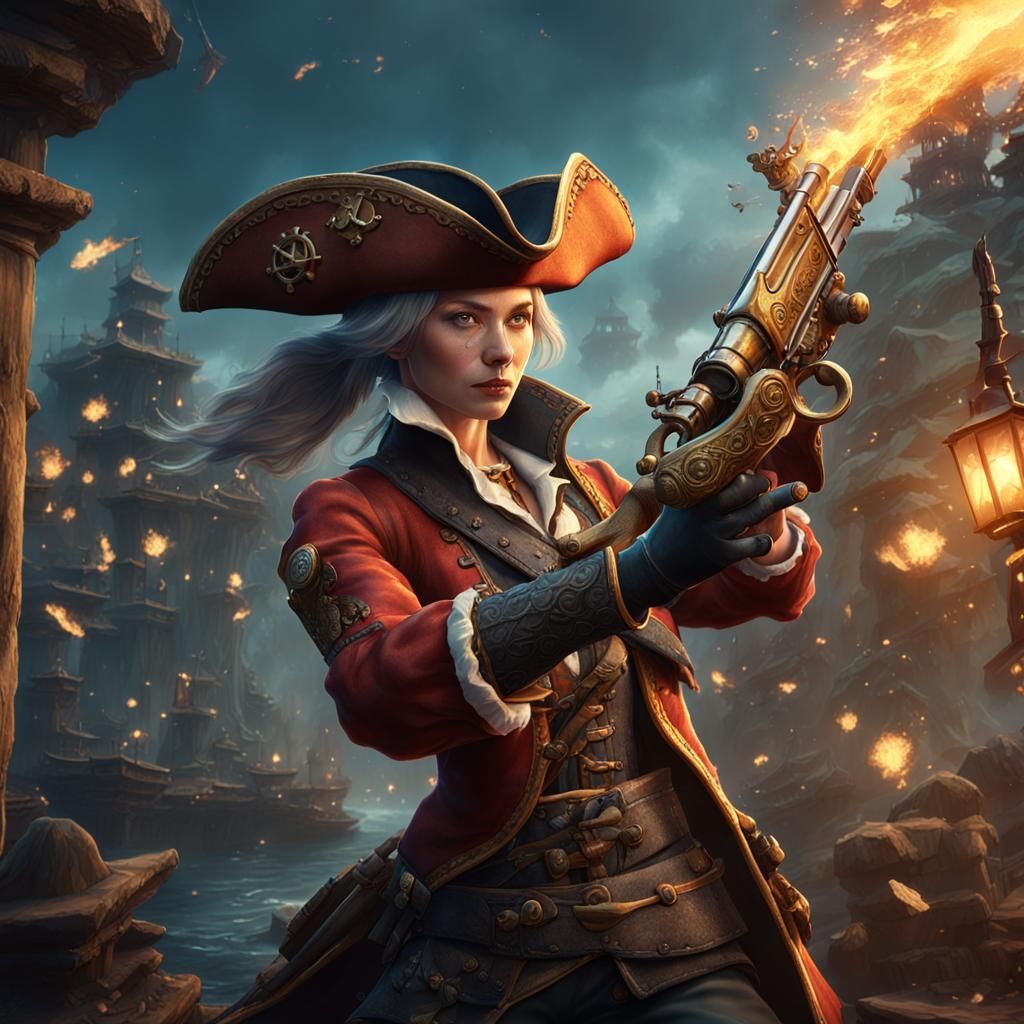 Kitsune Pirate with Flintlock, Detailed Matte Painting