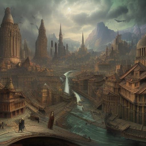 Utopian Anarchism: A Detailed Matte Painting of Society