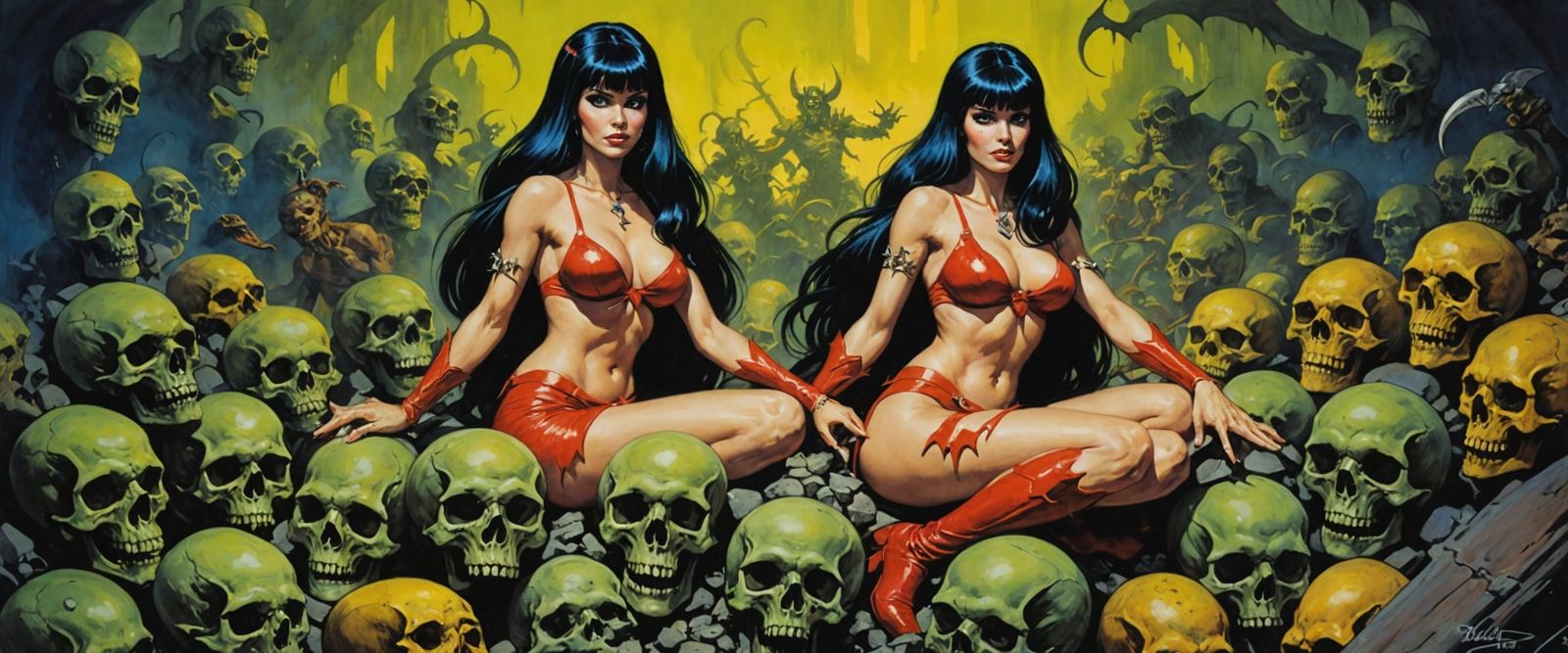 Vampirella in Hell with Ghouls, Retro Gothic Horror Comic St...