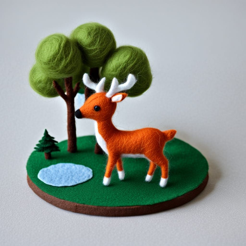 Felt Forest Scene with Adorable Deer