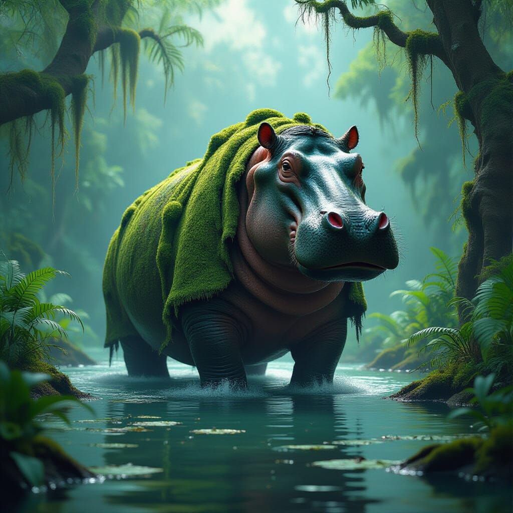 Ancient Hippo Emerges from Primordial Swamp