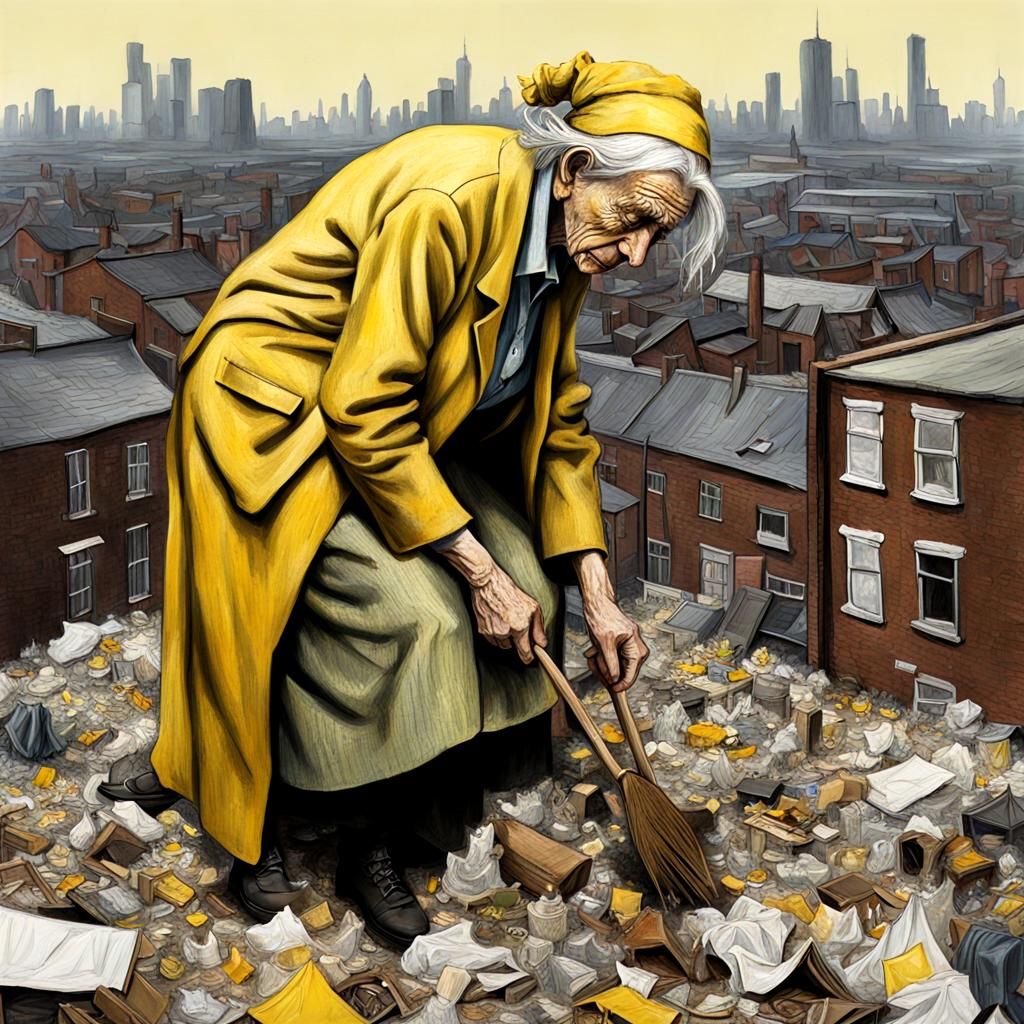 Sickly Old Fairy Scouring City Dump in Deliquescent Hues