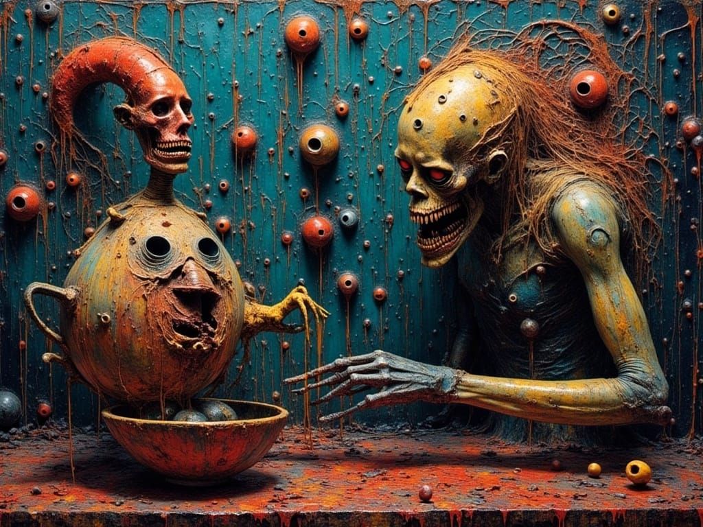 Surreal Art of Madmen Potters as Impasto Oil Painting