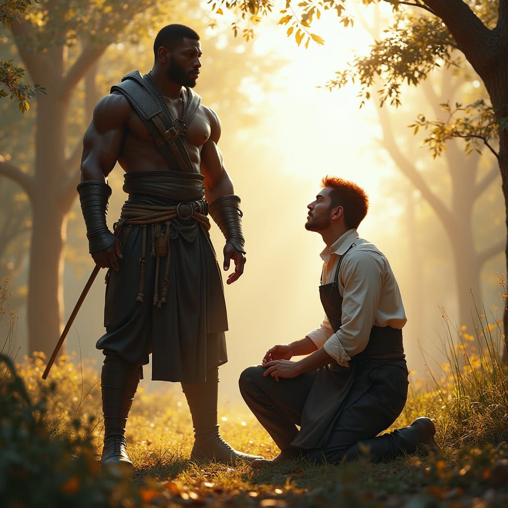 Dominant African Man in Sunlit Clearing, Matte Painting