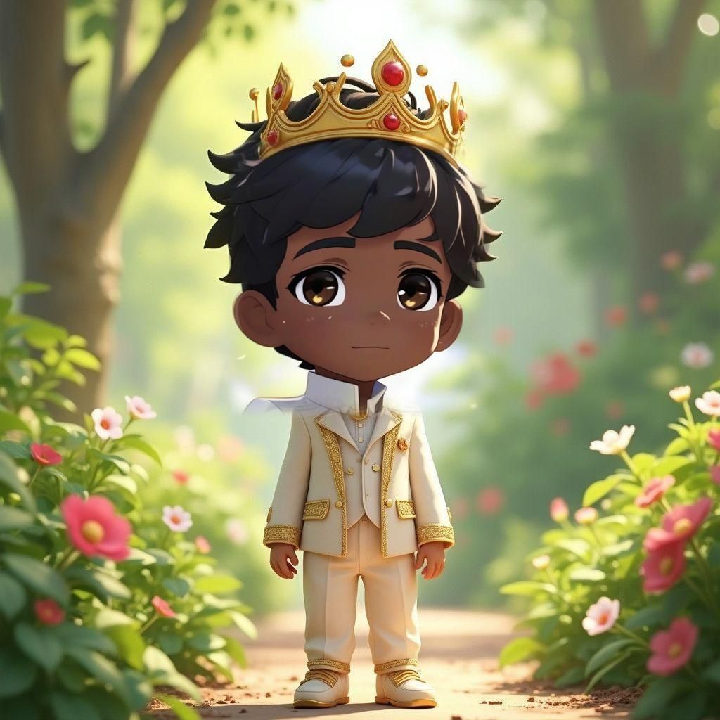Anime Style Toddler Prince in Palace Garden