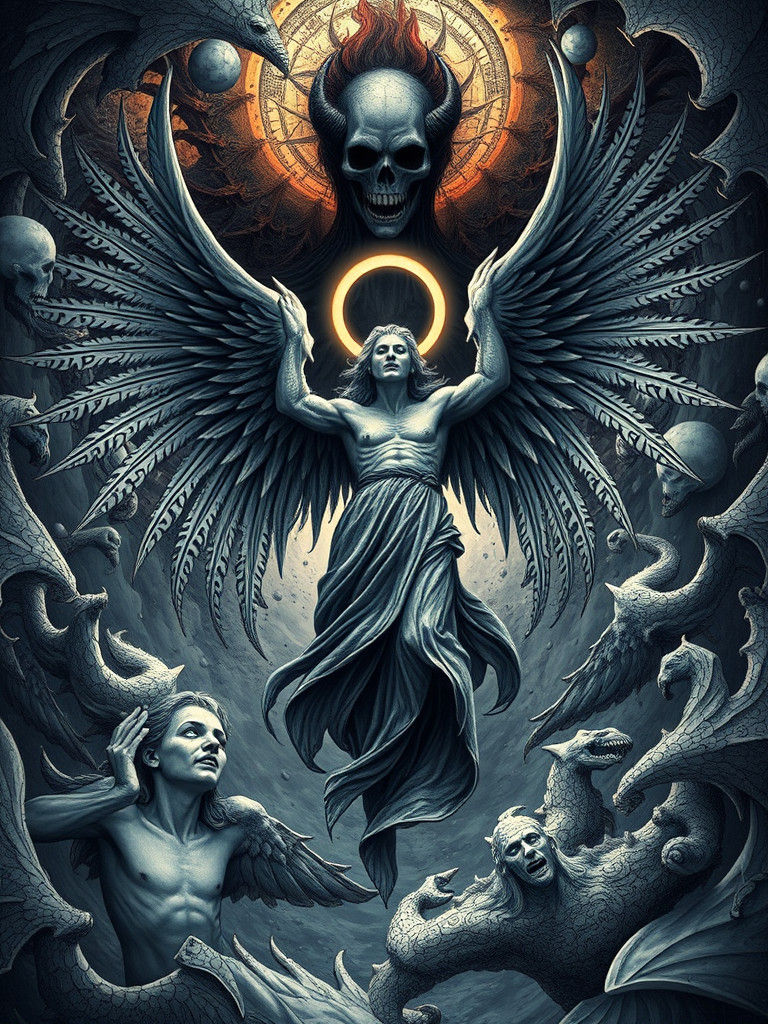 Fallen Angel Amidst Dark Fractals