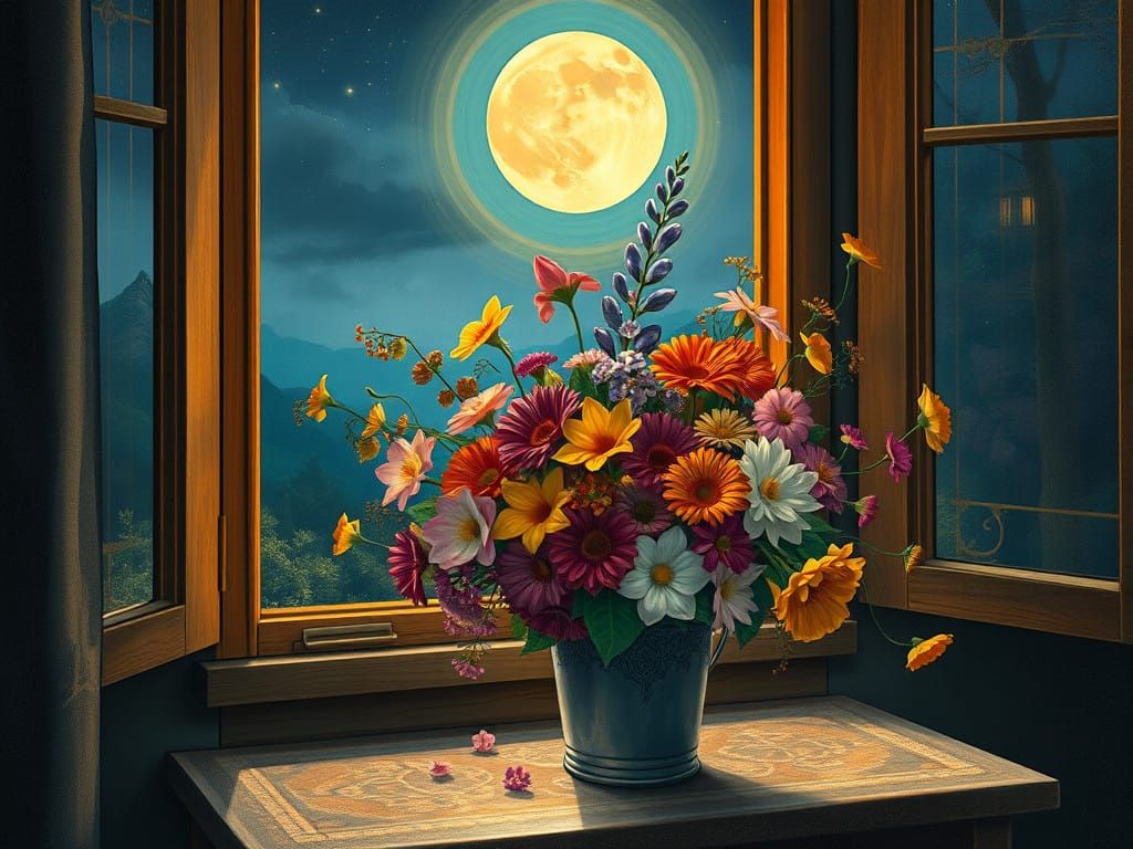 Vibrant Flowers in Art Nouveau Style