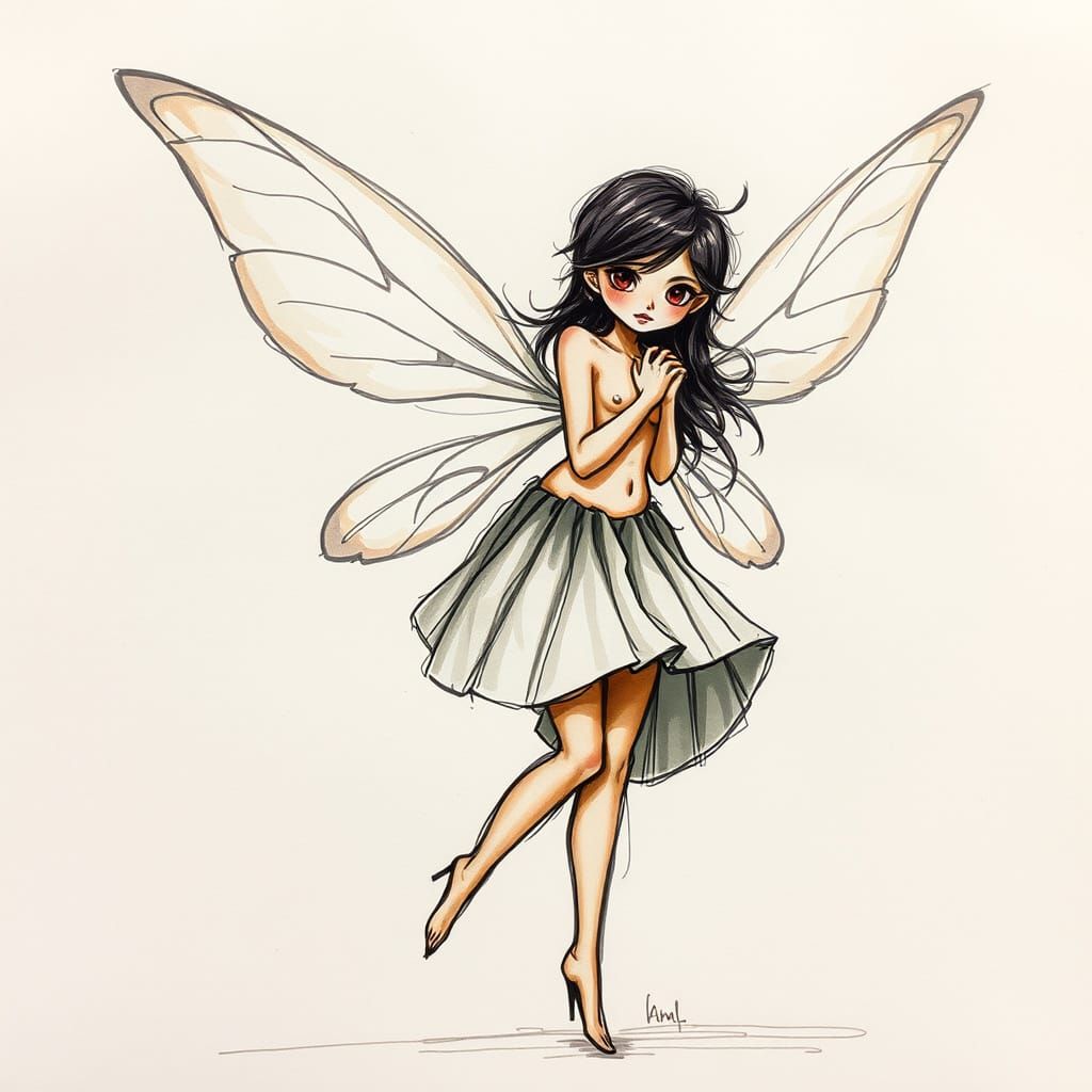 Classic Fairy Figure Study in High Contrast Quick Sketch