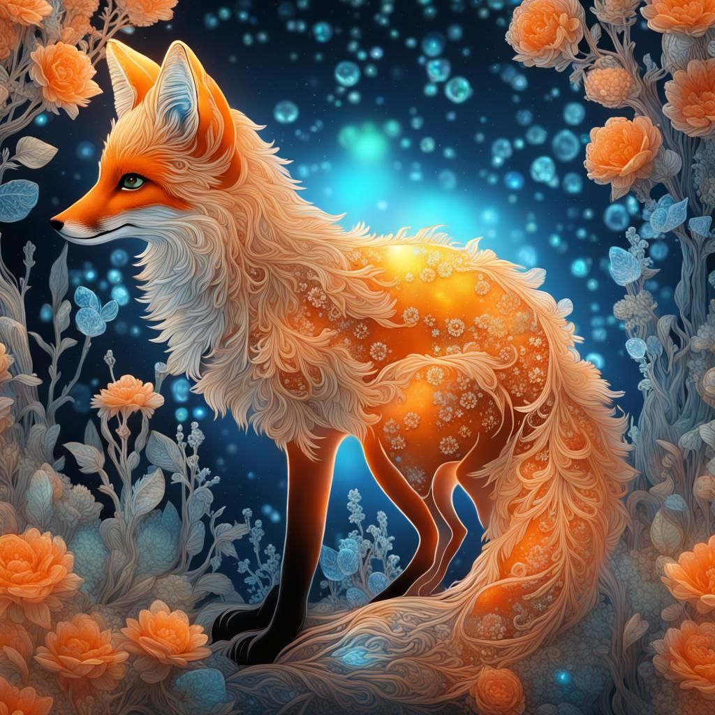 Bioluminescent Fox Underwater: Luminous Opalescent Glass