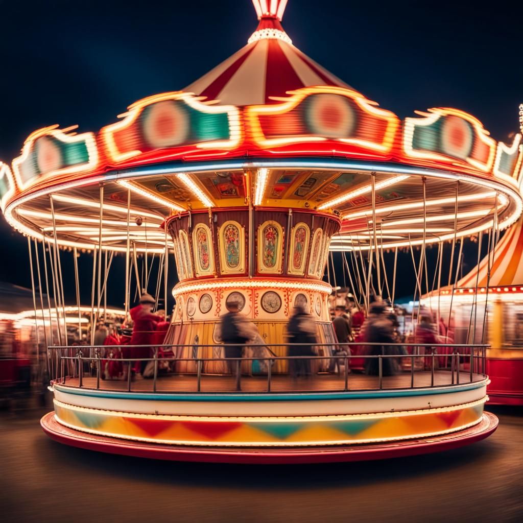 Colorful 1950s Fairground Rides in High Detail
