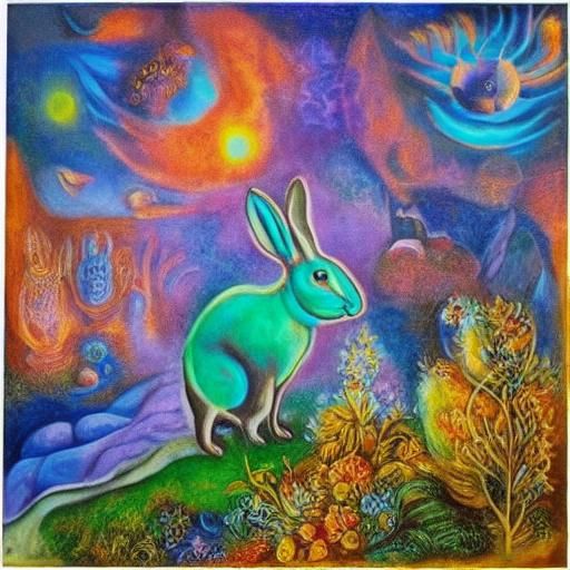 Mystical Rabbit Holding the World in Surrealist Iconography