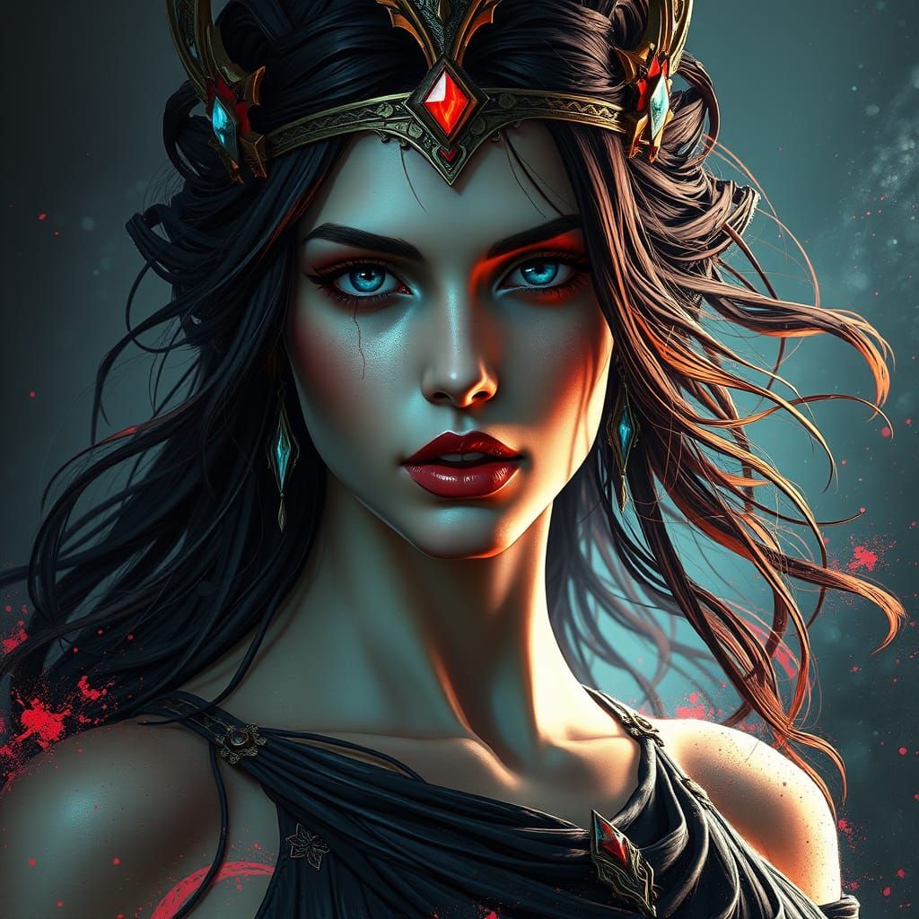 Surreal Goddess Portrait in Vibrant Triadic Colors