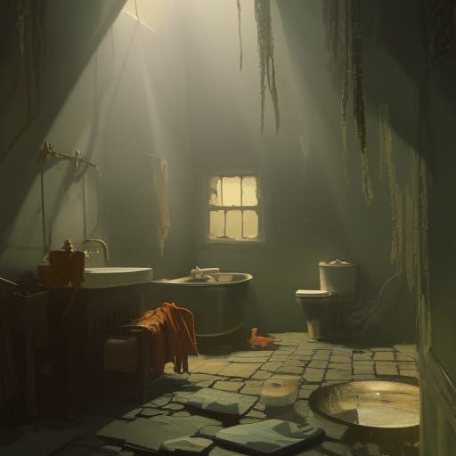 Dark Fantasy Bathroom with Broken Sink