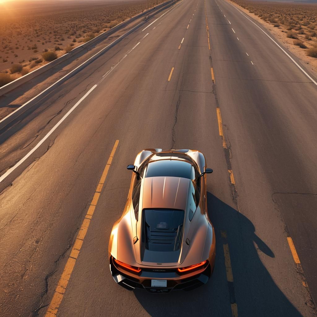 Futuristic Sports Car Races at Sunset: Digital Art