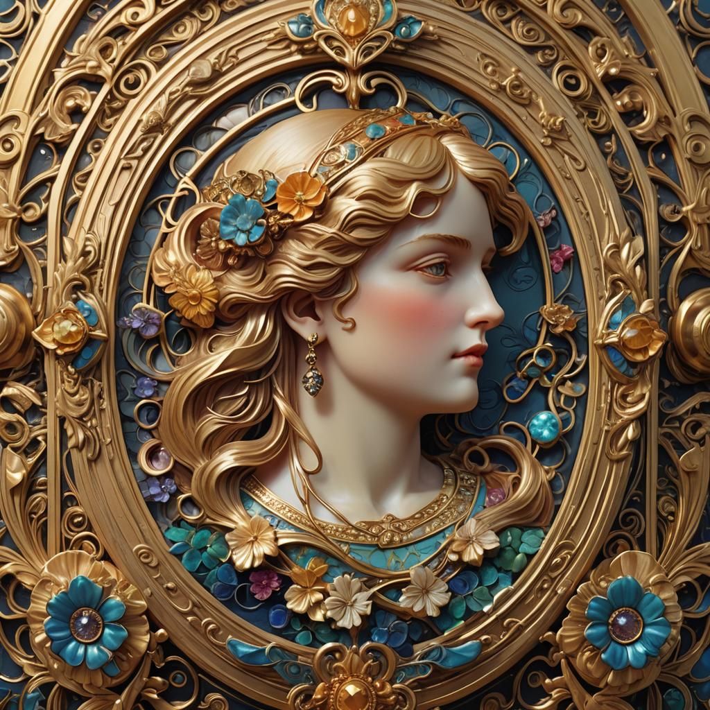 Ornate Halmang Cameo Pin in Art Nouveau Style