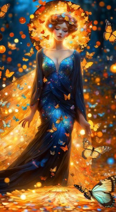 Autumn Fairy with Butterfly Dress, Klimt Style