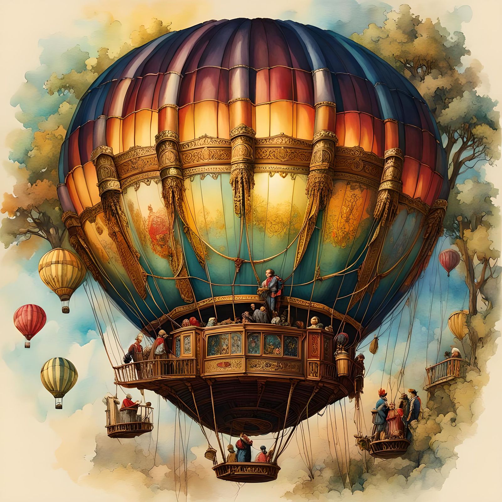 Jules Verne Hot Air Balloon in Watercolor