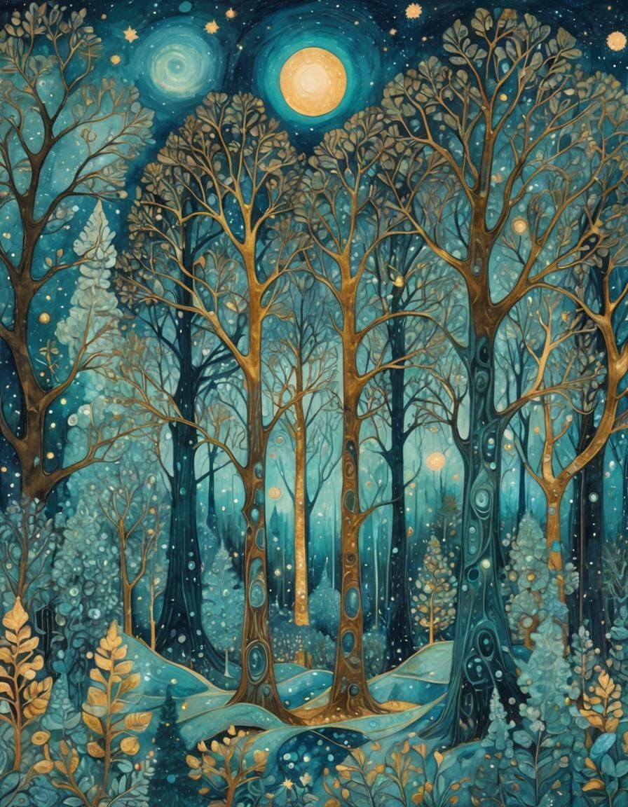 Aquamarine Forest in Vivid Watercolor Style