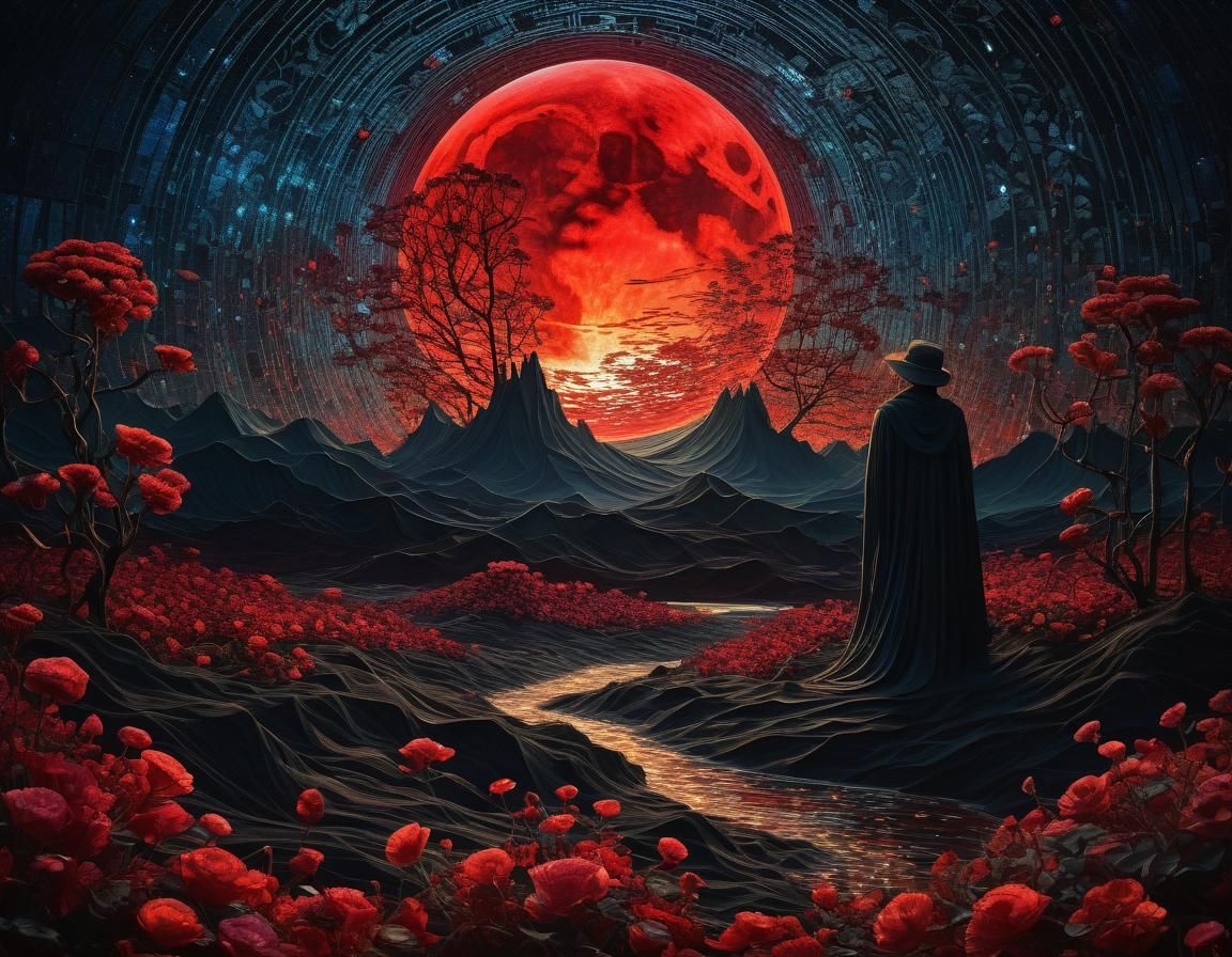 Ethereal Floral Eclipse in Abstract Art Deco Style