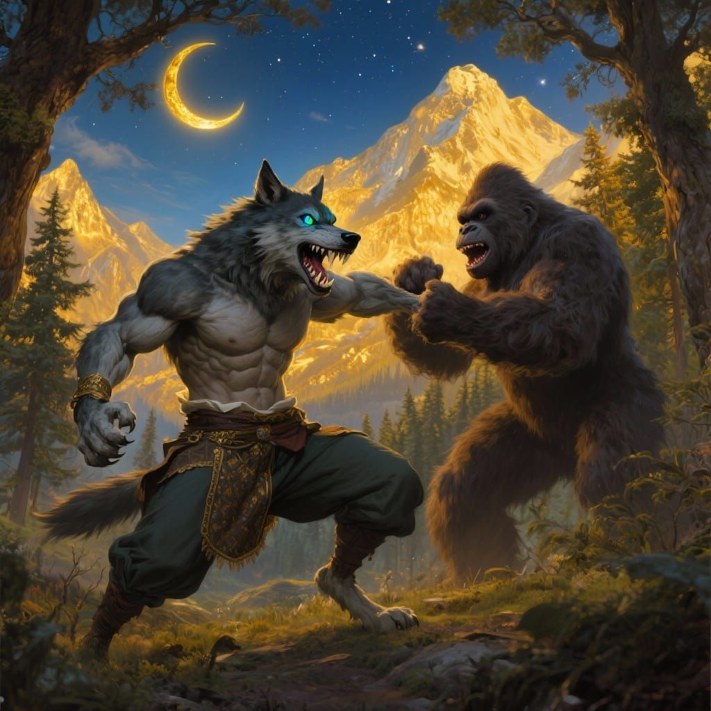 Dog Man vs Bigfoot in Epic Forest