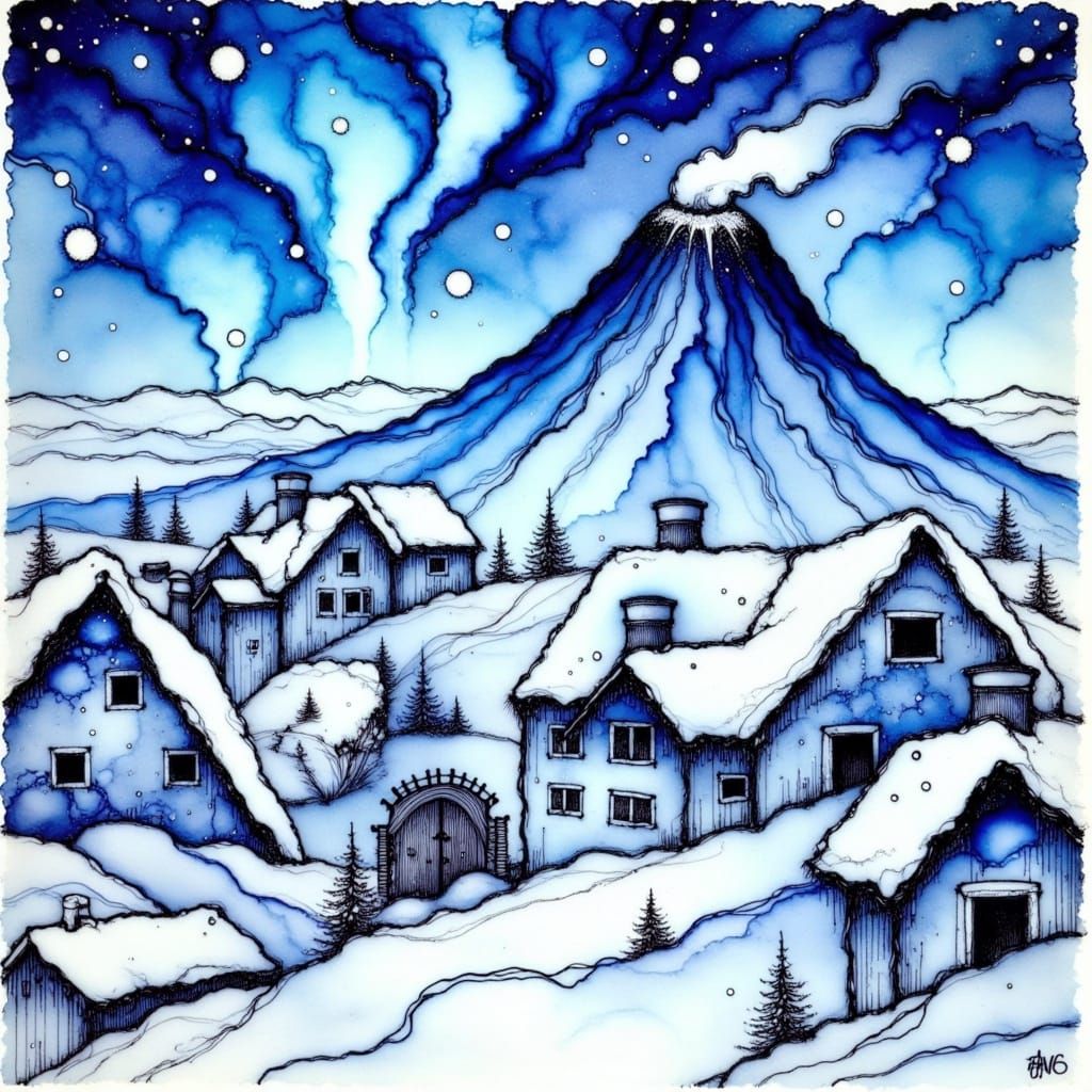 A cool tone Iceland village winter scene.