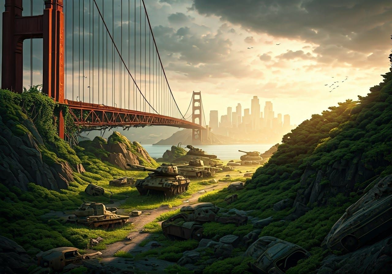 Abandoned Golden Gate Bridge in a Post-Apocalyptic San Franc...