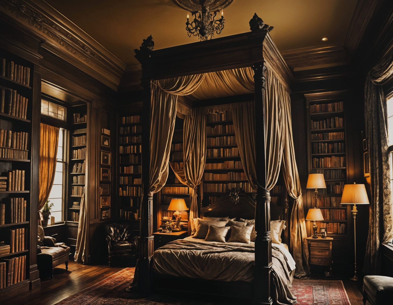 Luxe Library Canopy Bed Interior Design