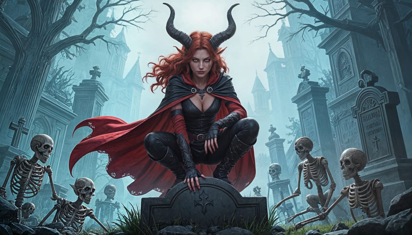 Tiefling Rogue on Tombstone in Photorealistic 8K