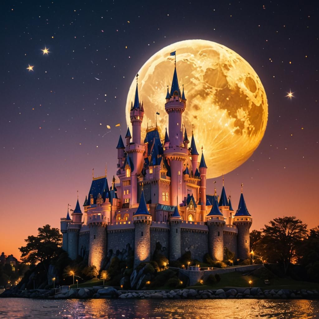 Ethereal Princess Castle Under Moonlit Night