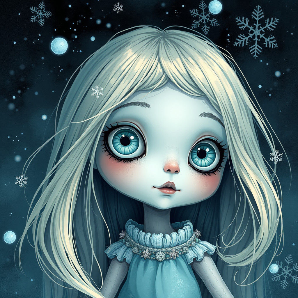 Whimsical Surreal Winter Illustration in Dark Aesthetic