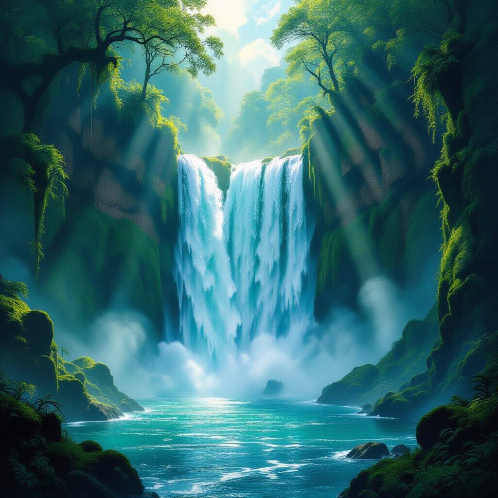 Epic Waterfall Landscape in Dramatic Fantasy Style