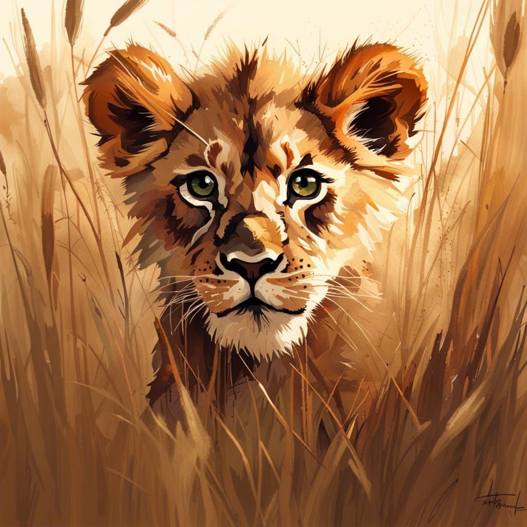 Hyperdetailed Portrait of a Cute Lion Cub