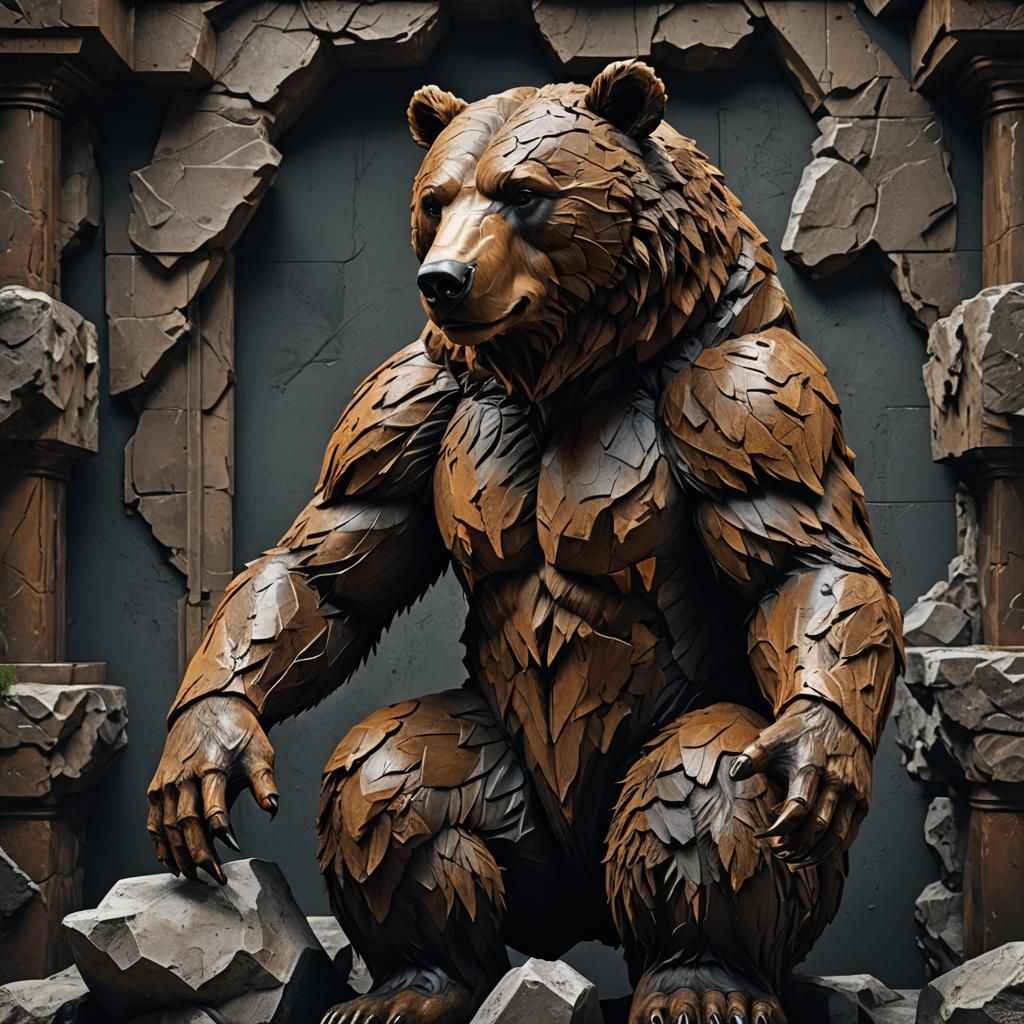 Bear in Michelangelo Style, Mixed Media, Unreal Engine