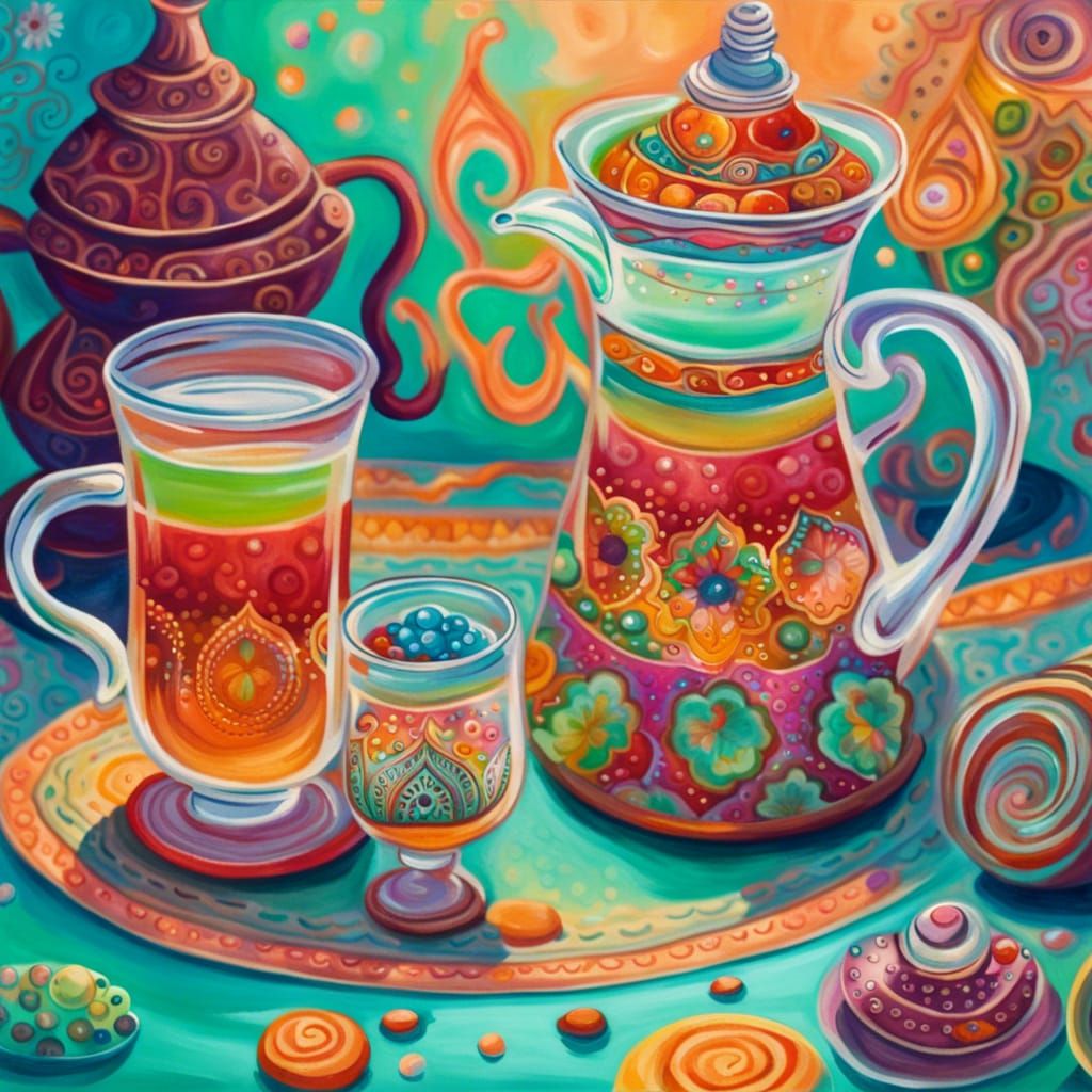 Moroccan Mint Tea in Colorful Gouache Setting