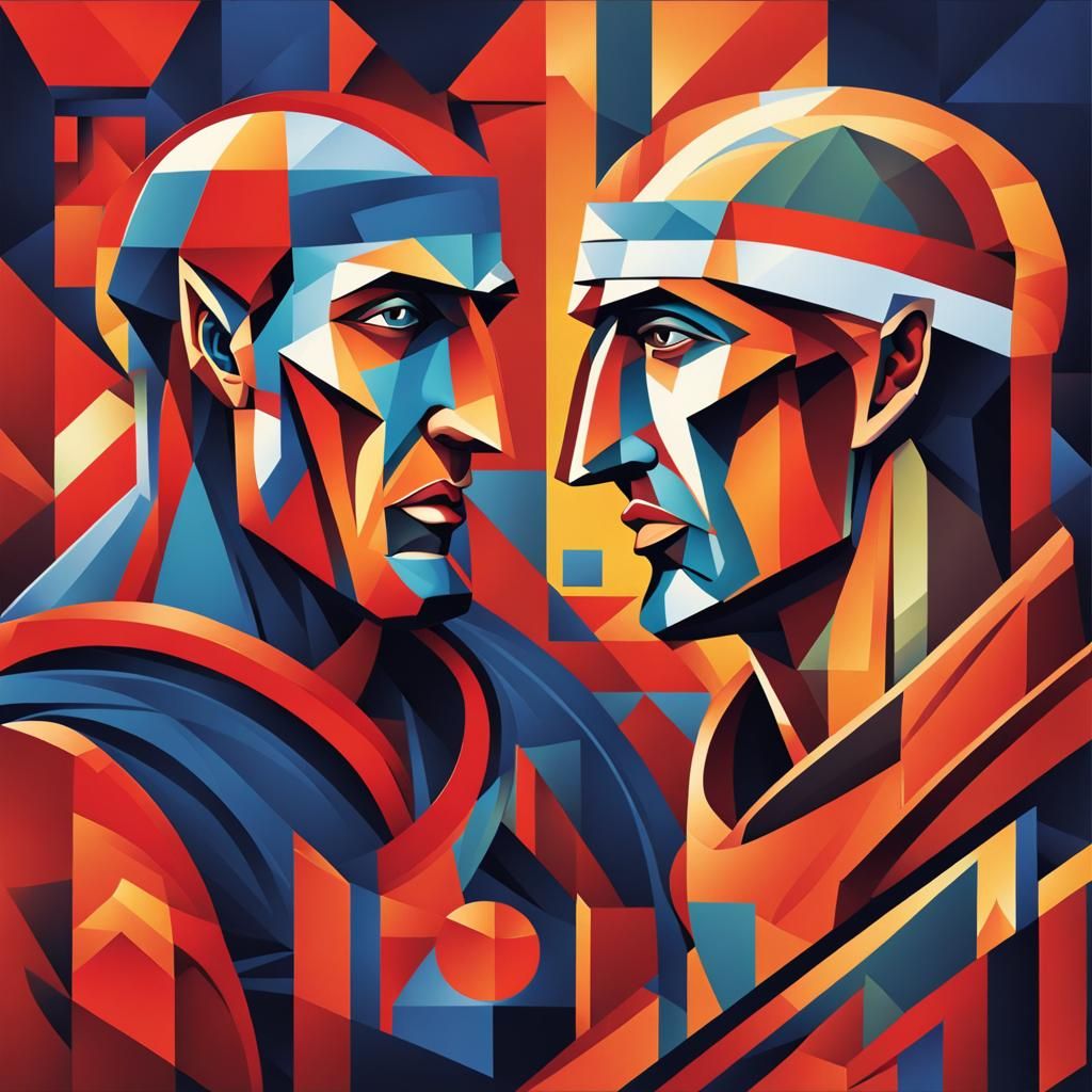 Dante and Virgil in Geometric Cubism Style