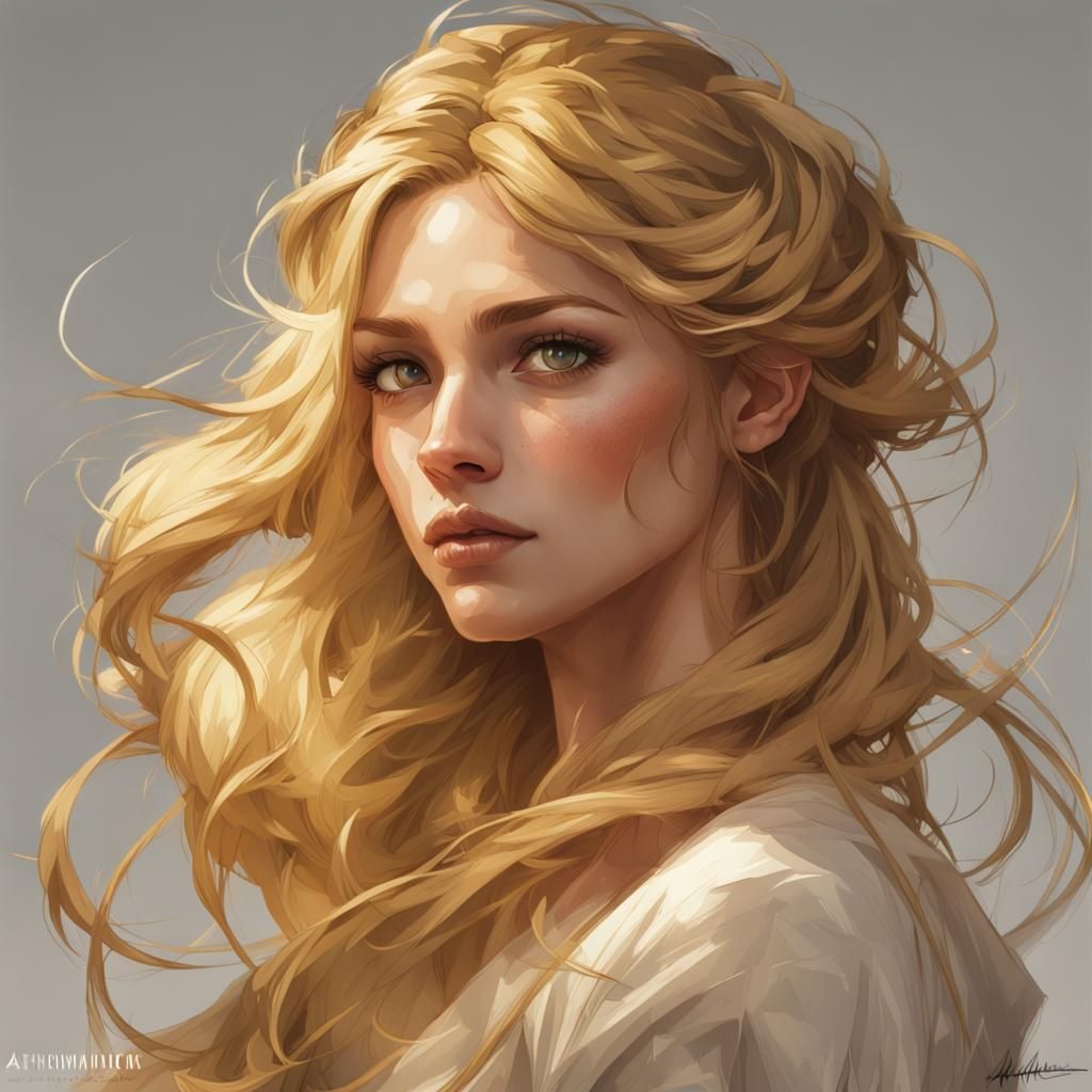 Beautiful Blonde Woman Portrait in Artgerm Style