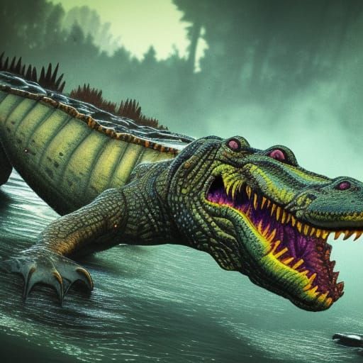 Hyperrealistic Mutated Crocodile in NJ Swamp