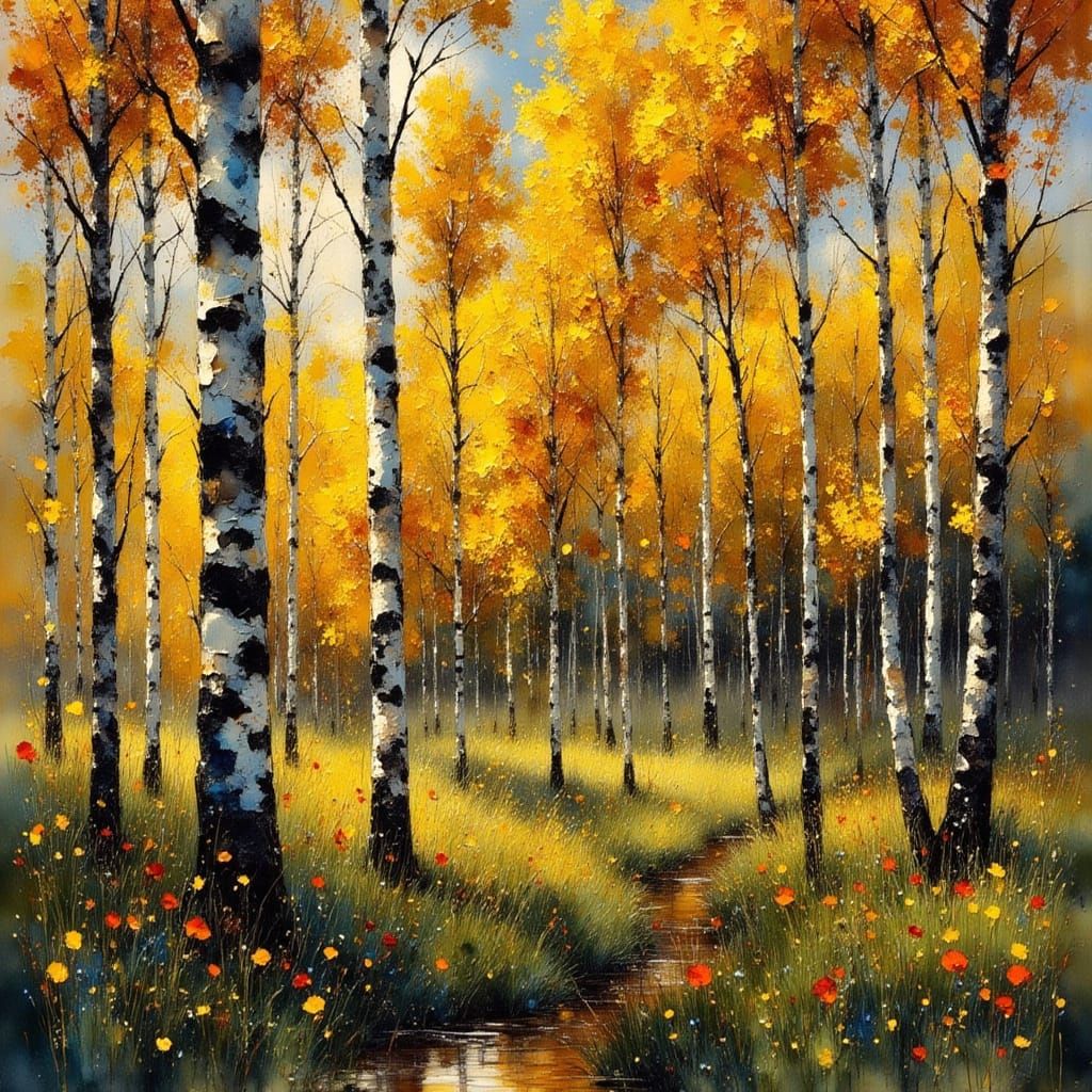 Autumn Aspen Forest in Impressionist Style