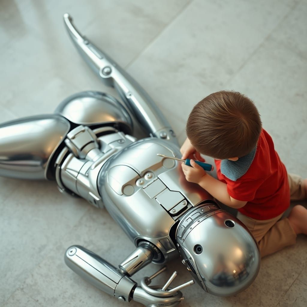 Robot Woman Repair: A Metallic Scene