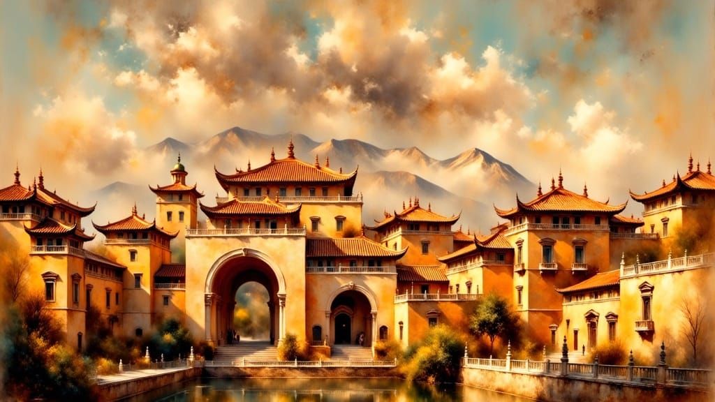 Sprawling Chinese Mansion in Golden Hour Light