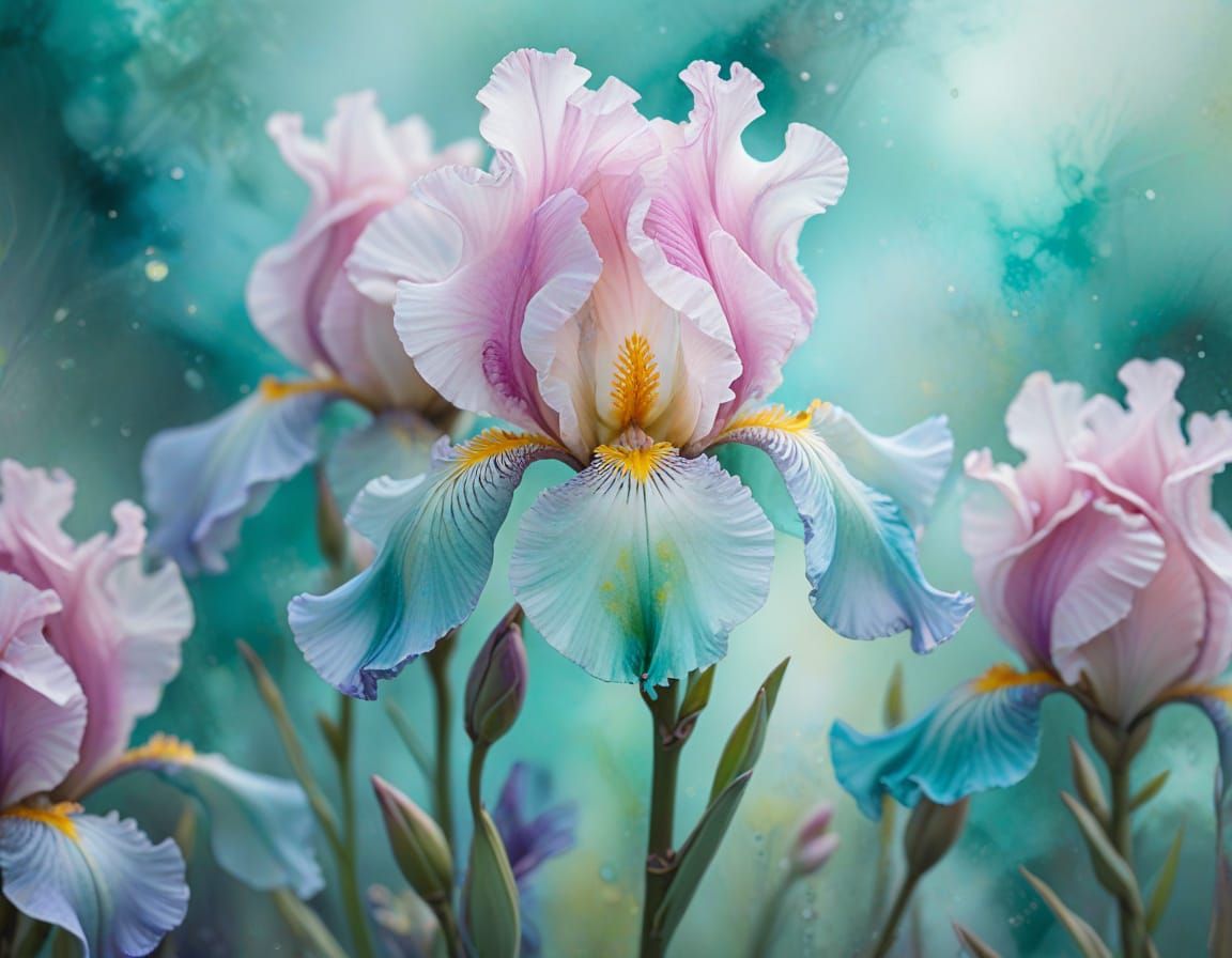Serene Alcohol Ink Irises in Pink and Aqua