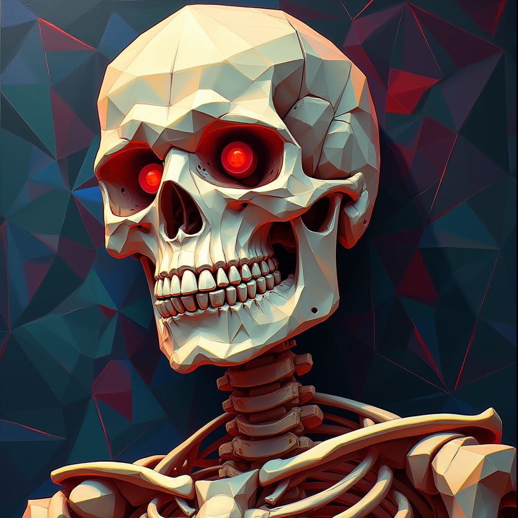 Cubist X-Ray Skeleton in Geometric Fauvism Style