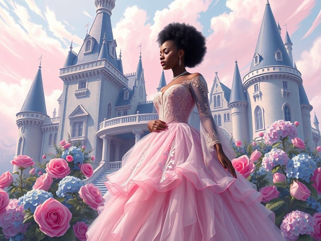 Regal Black Woman in Lavish Castle Setting