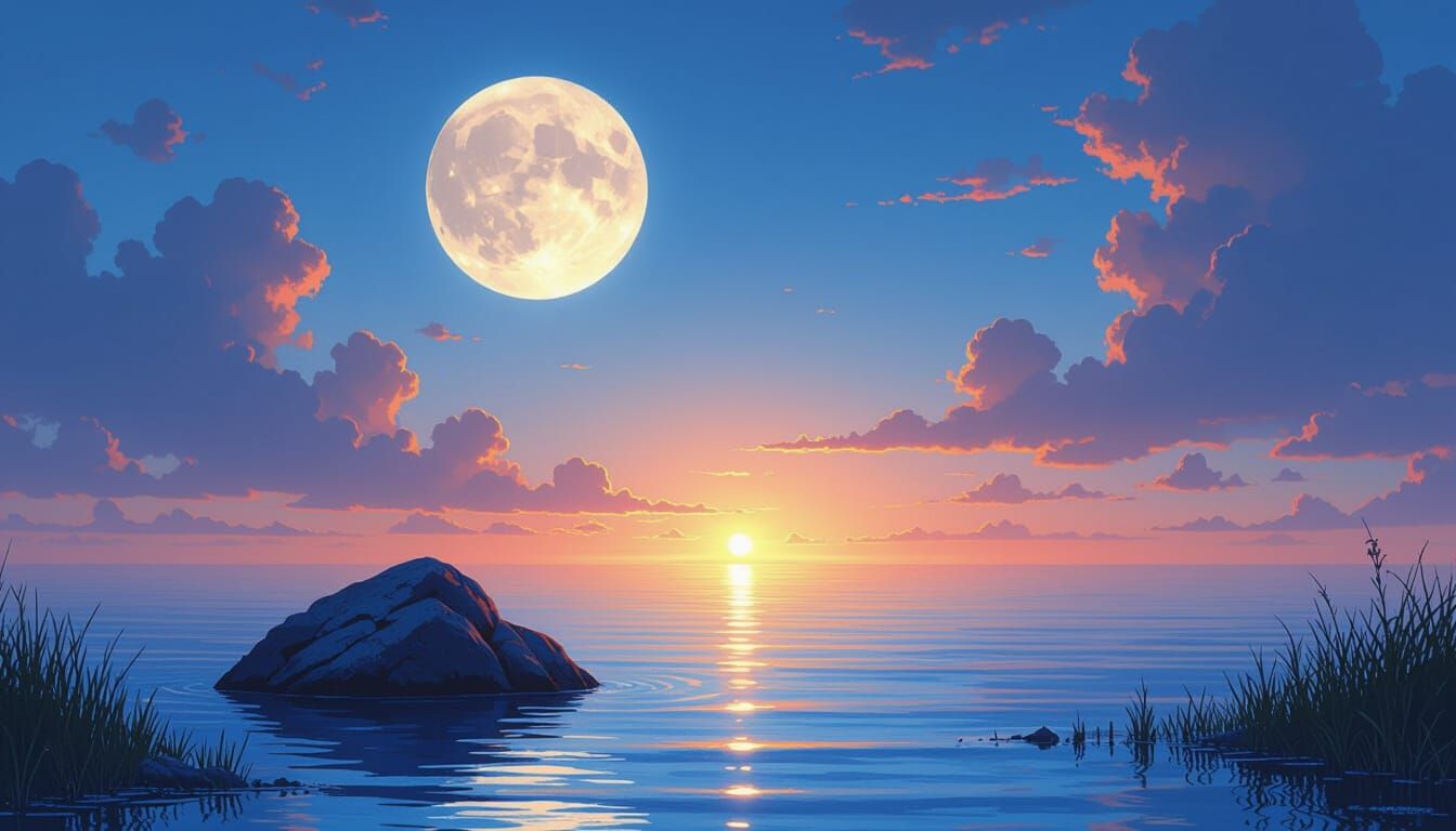 Ethereal Full Moon Over Serene Sea