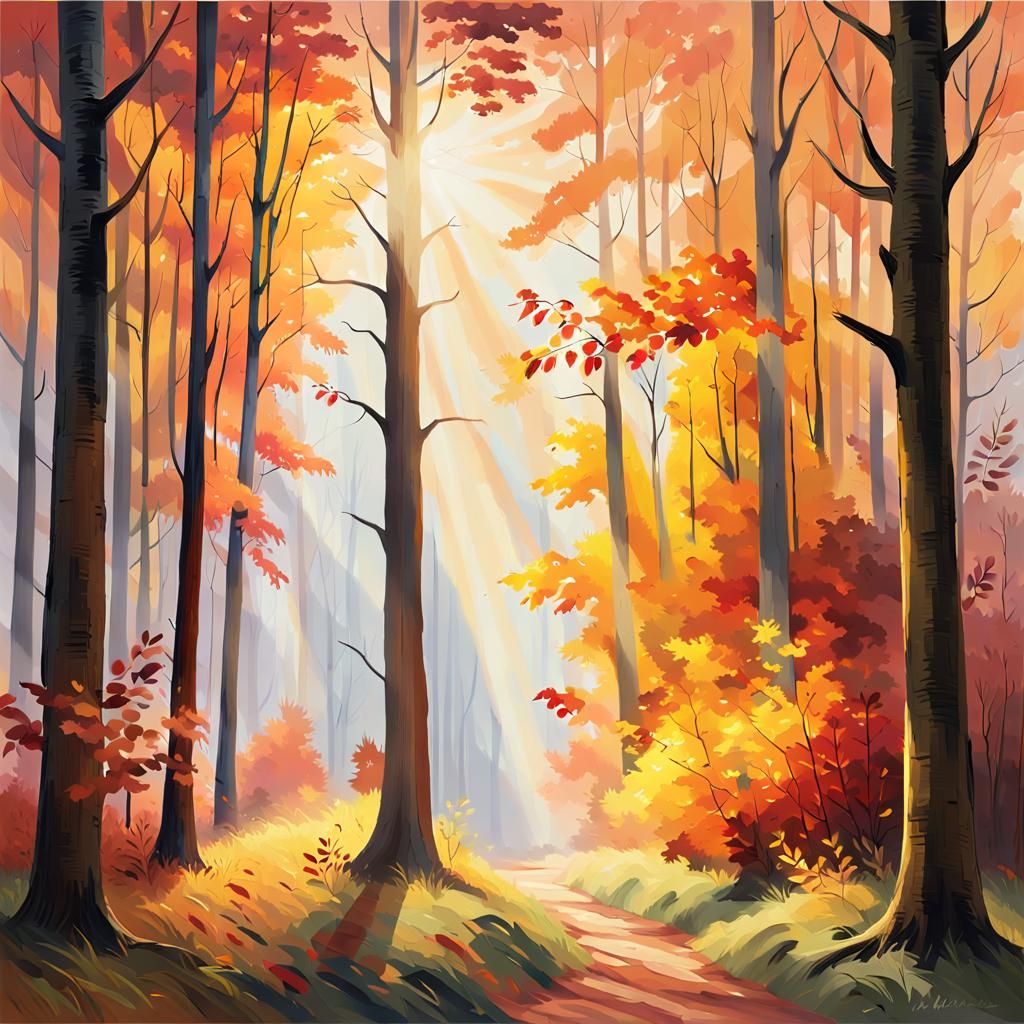 Autumn Equinox Forest in Impressionist Style