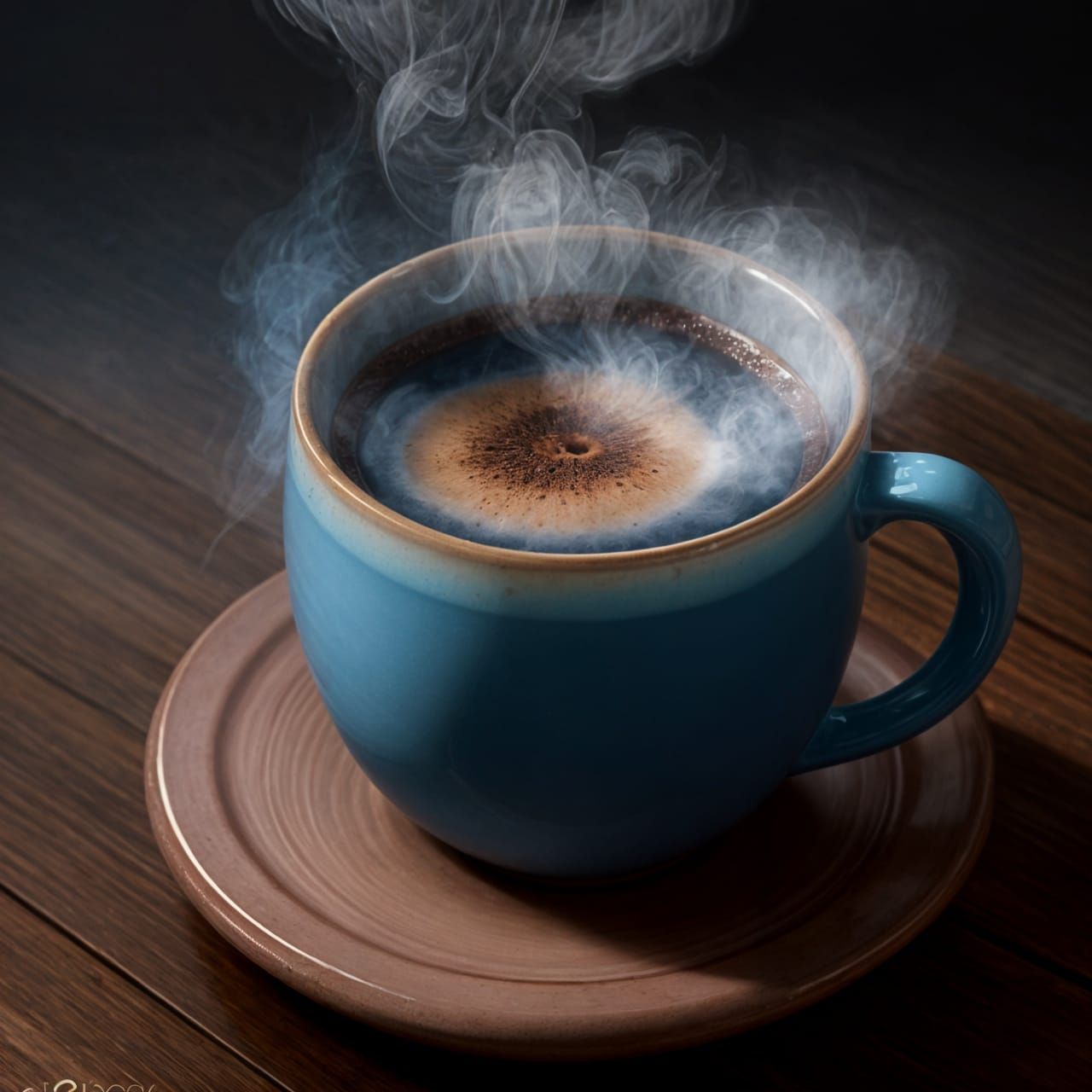 Magenta Coffee Steam Rises From Blue Cup