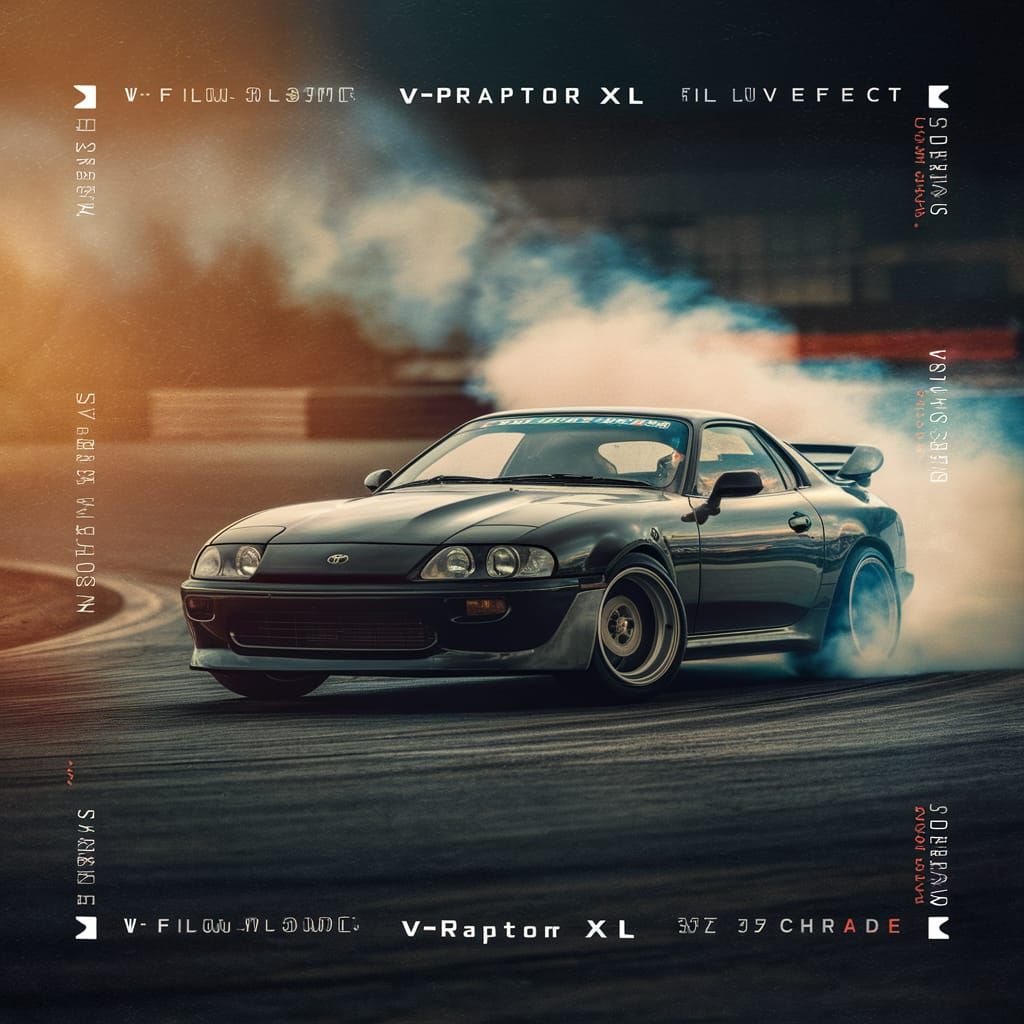Toyota Supra Drifting on Racetrack with Cinematic Effects